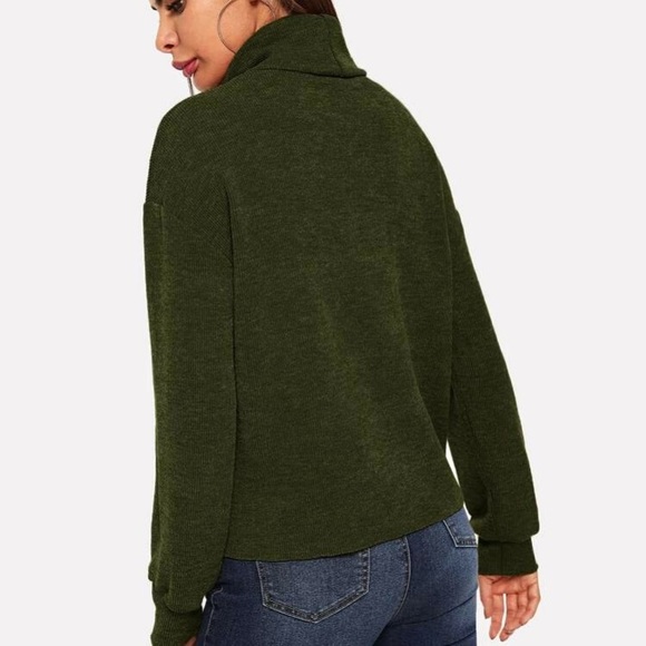 Drop Shoulder Turtle Neck Ribbed Pullover - Picture 3 of 4